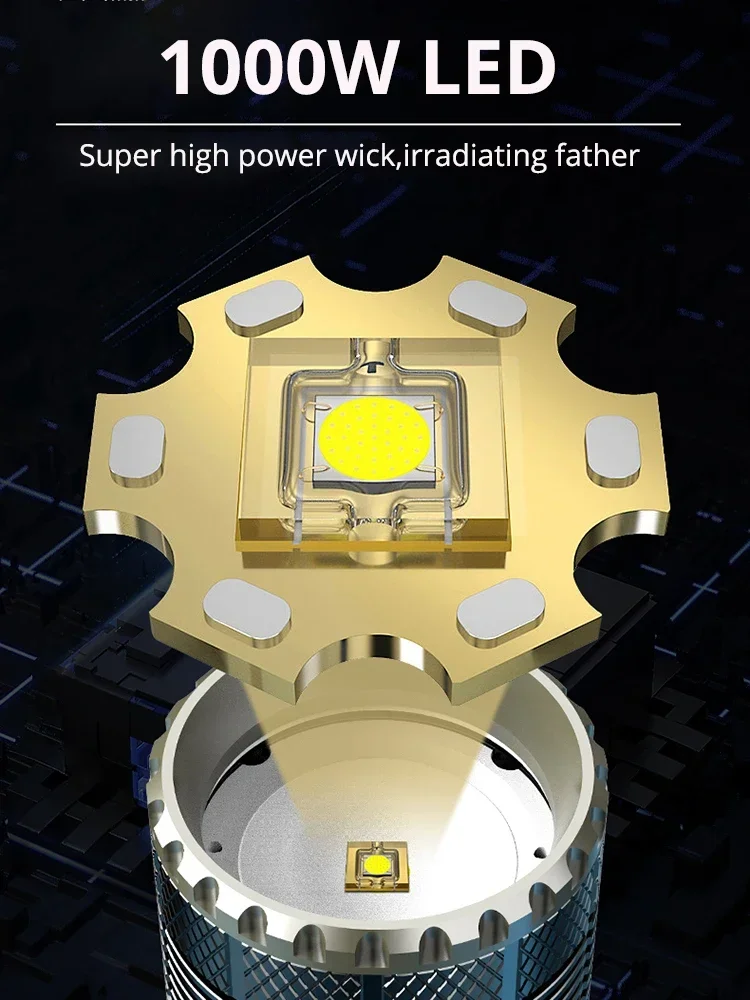 Imagem -02 - Lanternas Táticas Led Super Brilhante Holofotes de Emergência à Prova Dágua Mais Poderoso Alta Potência Bateria 18650 12000000lm 1000w