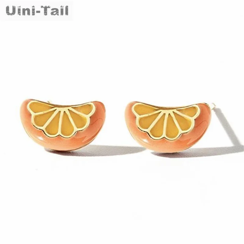 Uini Tail Hot Selling New 925 Tibetan Silver Creative Cute Dropping Gum Orange Earrings Fashion Trend Dynamic Girl Jewelry ED248