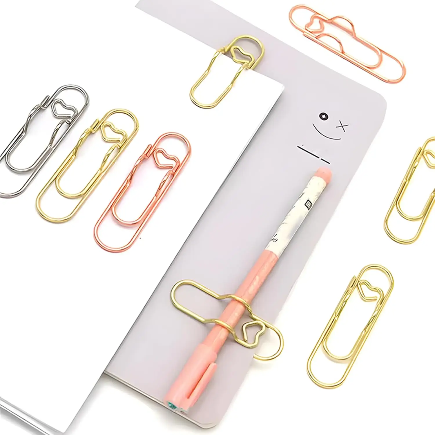 4/6/8/12Pcs Multifunctional Love Pen Clip, Portable Hanging Pen Button Fixed Seat Paper Clip for Notebook Stationery Accessories