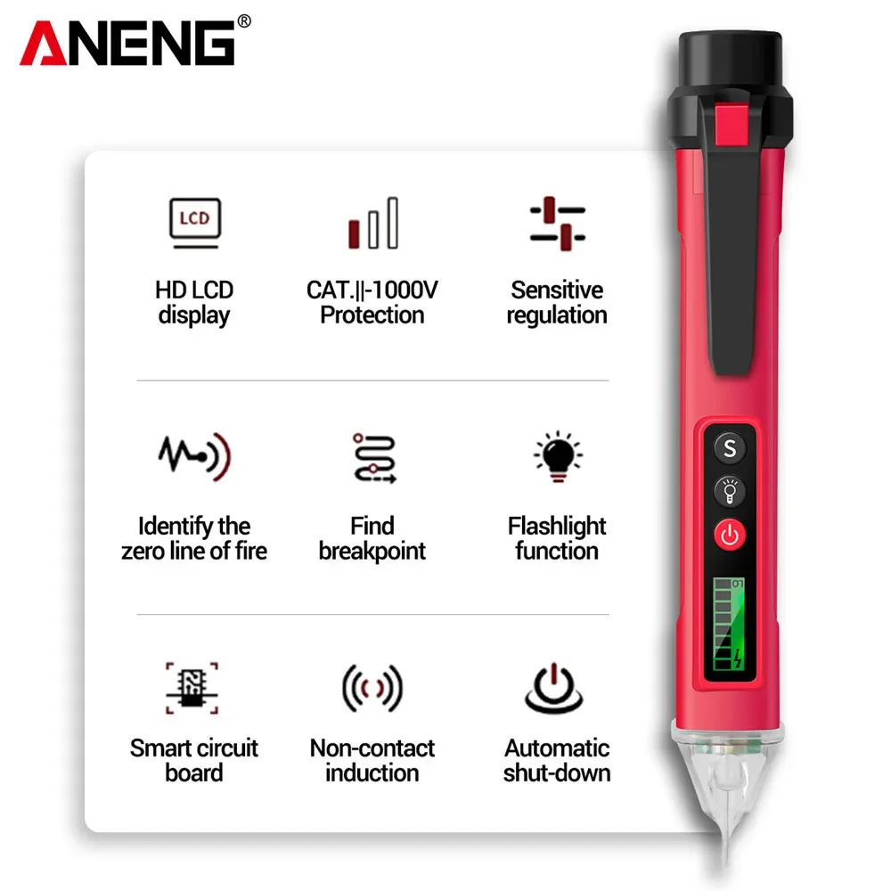 ANENG VC1010 Detectores de Tensão Digital 12-1000V Volt Corrente Lápis de Teste Elétrico AC/DC Caneta Sem Contato Tester Medidor 2020 novo