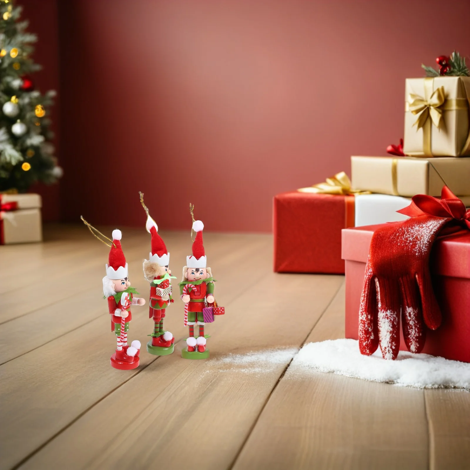 

3Pcs Wooden Clown Nutcracker Ornaments Christmas Holiday Tree Pendants Handcrafted Decorative Set Clown Figure