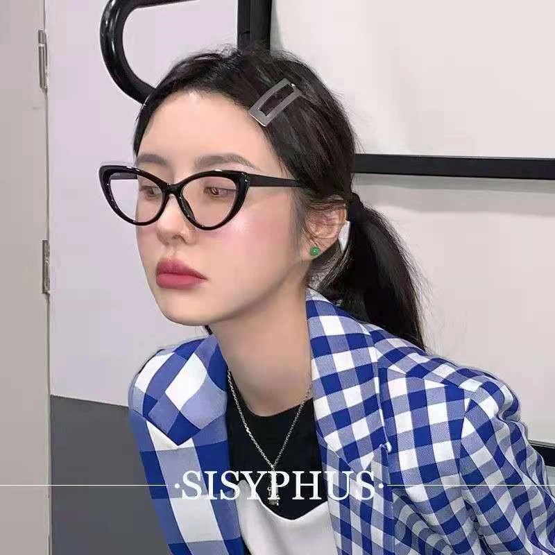 Anti Blue Rays Cat Eye Prescription Glasses With Cylinder Retro Red Frame 1.56 Aspheric Minus Spectacle Women 0 -0.5 -0.75 To -6
