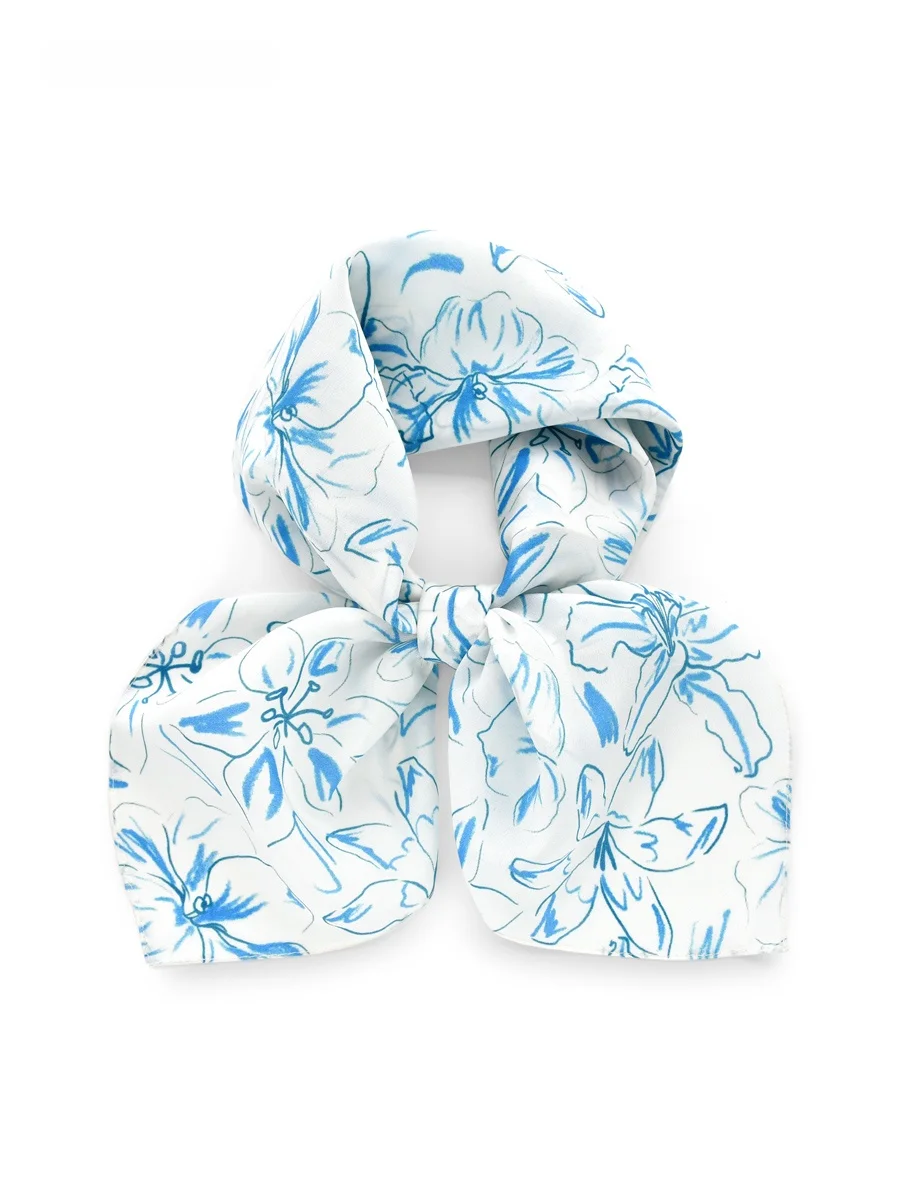 エレガントな芸術的な花柄シルクスクエアスカーフギフトボックス入り桑絹装飾ショール先生への贈り物田舎風サマーラップ