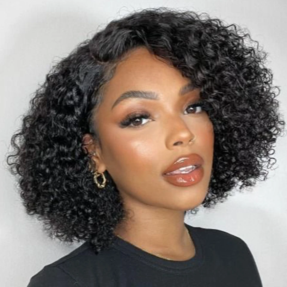 

Peruvian Short Bob Lace Wig Afro Kinky Curly Deep Curly Human Hair Wig With Baby Hair Pixie Water Wave Bob Wig For Black Women