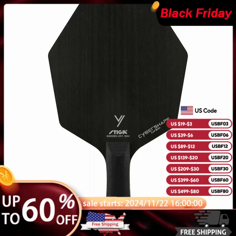 AQSTIGA Cybershape Carbon Table Tennis Blade | Ping Pong Paddle - Unique Design for Larger Hitting Area; Increased Control