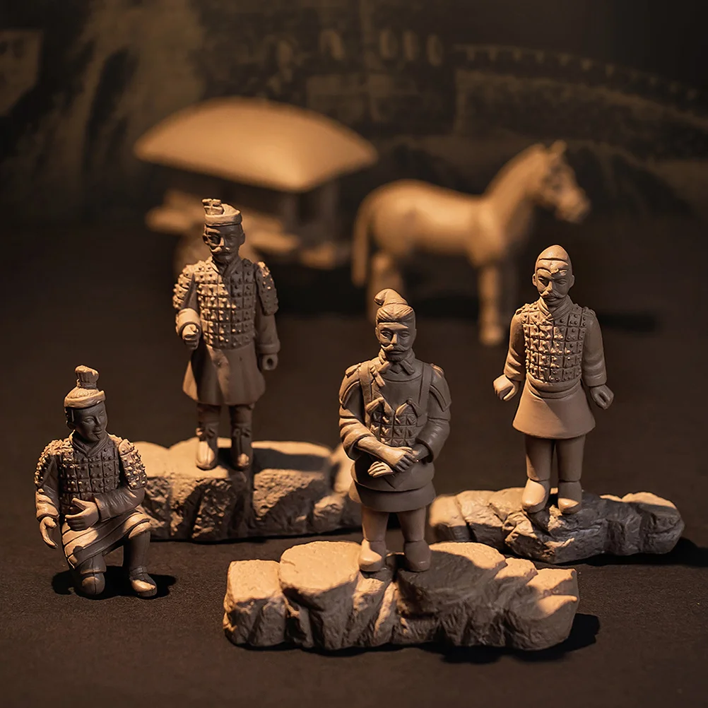 Terracotta Warriors and Horses Small Ornaments Soldier Figurine Statue Vintage Delicate Pvc Adornment Decoration