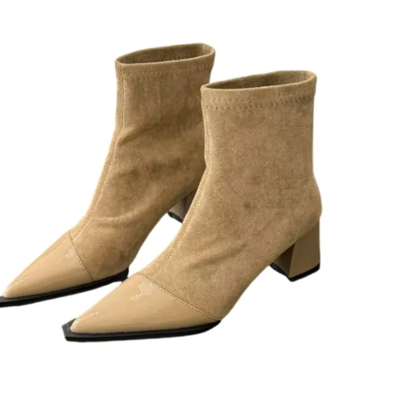 Leopard Women Ankle Boots Sexy Pointed Toe High Heels Shoes Suede Designer 2025 Trend New Winter Chelsea Fashion Boots Pumps