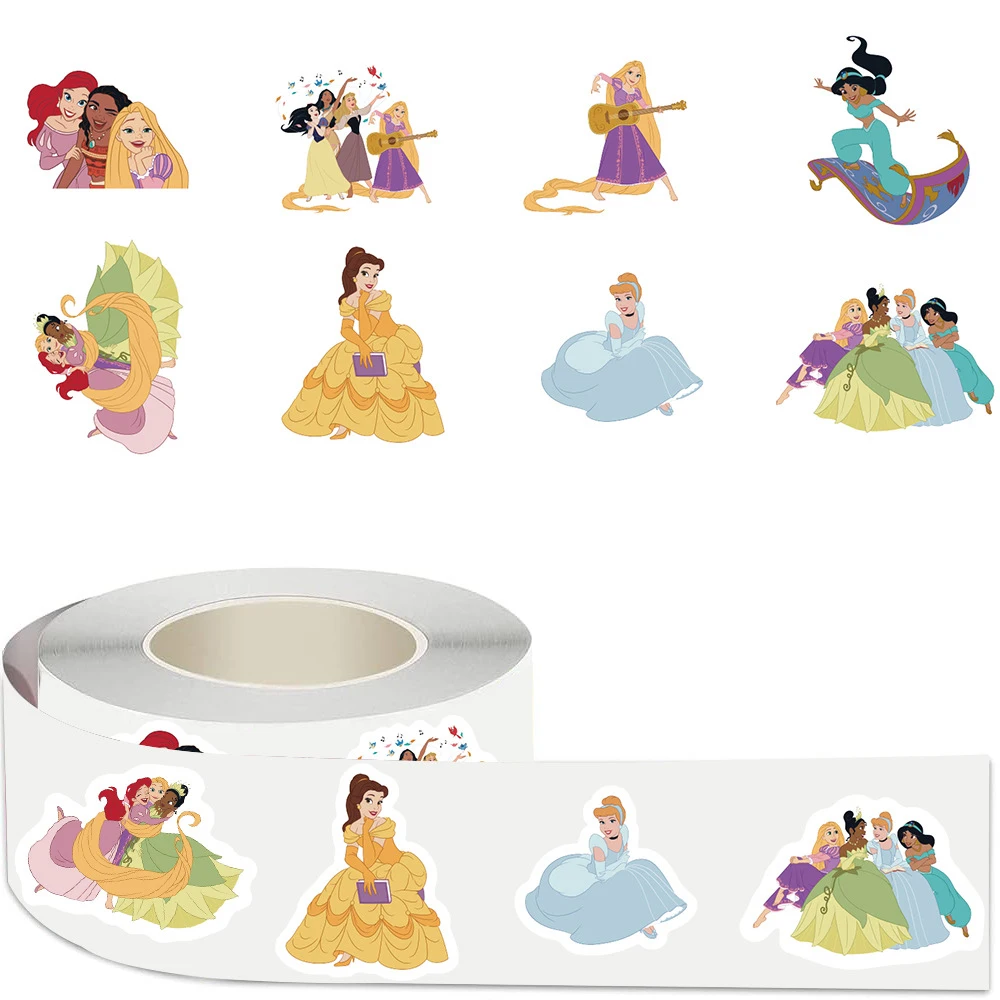 500pcs/Roll Mix Disney Princess Sealing Stickers Ariel Rapunzel Cartoon Label DIY Laptop Phone Luggage Kawaii Reward Decals Toys