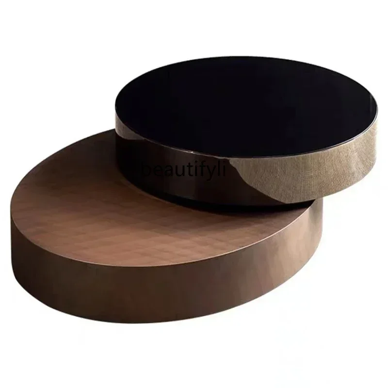 

yj57 Italian light luxury rotating coffee table Modern simple telescopic 360 degree round tea table