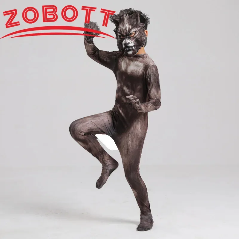 بالذئب تأثيري حلي بذلة ثلاثية الأبعاد قناع البدلة ارتداءها كرنفال عيد ميلاد ملابس للحفلات الحيوان الذئب زي للبنين الكبار