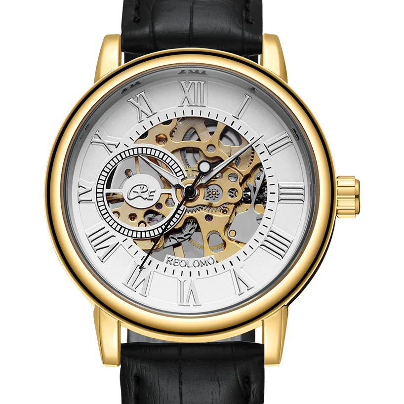 Fashion Men's Mechanical Watch Hollowed Out and Transparent Bottom Non Automatic Mechanical Watch Business Men's Gift Clock