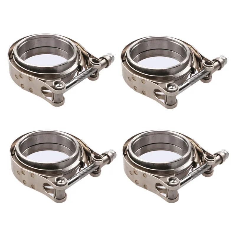 Kit de flange e braçadeira de banda V de 2,5 "polegadas macho/fêmea com exaustão Ridge inoxidável 4 peças