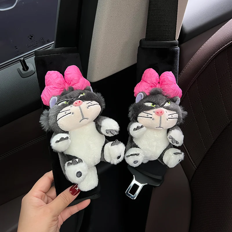 Cute Cartoon Cat Toy Animal Car Seat Belt Soft Plush Cat Seat Belt Cover Shoulder Strap Harness Cushion Shoulder Pad Protector