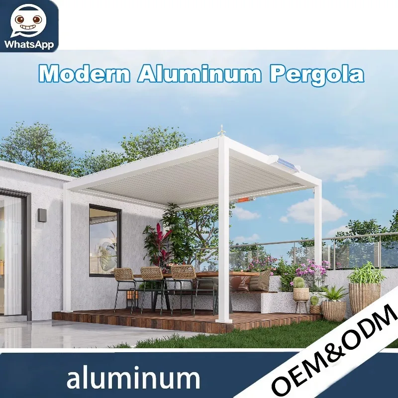 Outdoor Balcony Luxury Gazebo Aluminum Alloy Adjustable Louver Roof Pergola Waterproof Windproof LED Custom Made Available