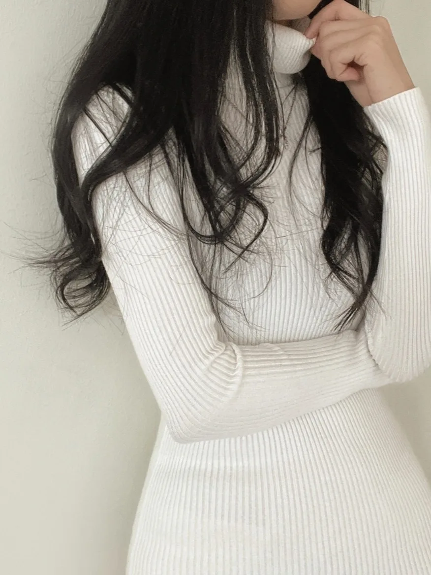 Chique outono inverno alta ne malha envoltório bodycon dr feminino simples elegância emagrecimento camisola ort saia camada base dr