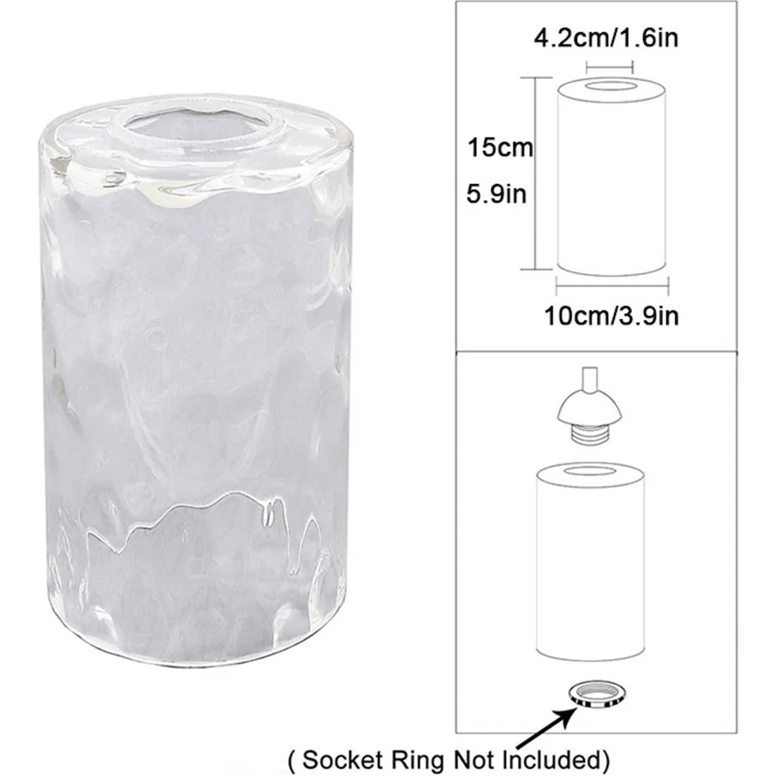 Clear Hammered Glass Lamp Shade Replacement Water Ripple Cylinder Glass Shade Accessory for Pendant Light Chandelier Wall Sconce