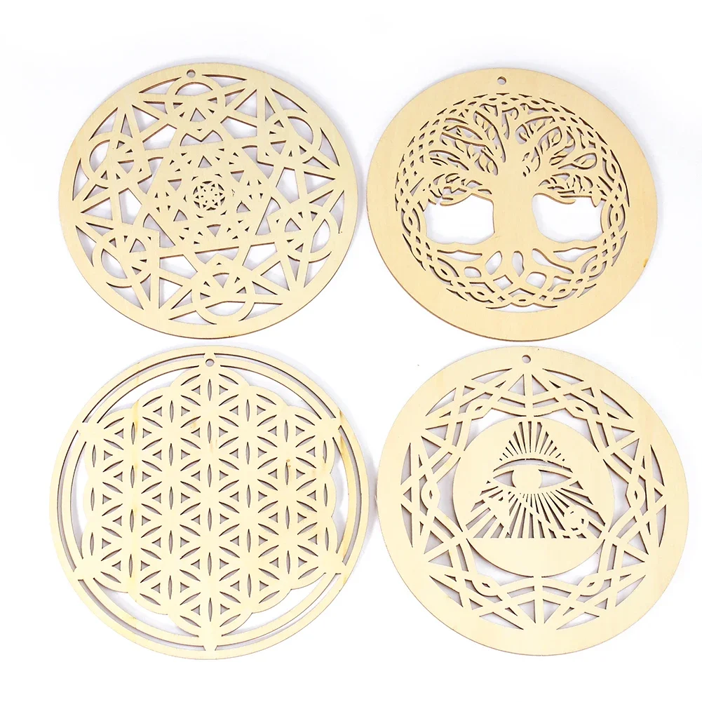 1PC 15cm Laser Hollow Tree of Life All-seeing Eyes Star of David Round Wood Pendant Wiccan Meditation Healing Wall Hanging Decor