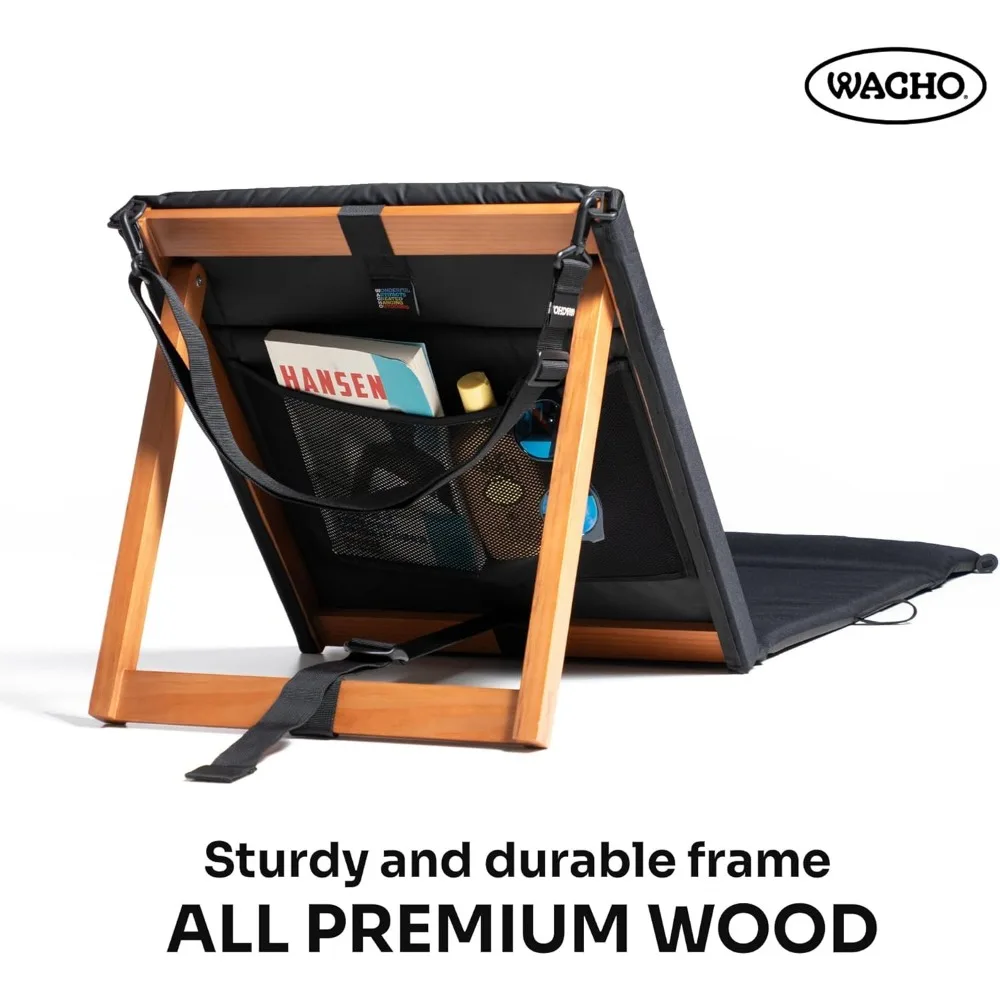 كرسي شاطئ مستلق خفيف الوزن مع مسند ظهر خشبي قابل للتعديل، وحشوة إسفنجية، ومواد معاد تدويرها مقاومة للماء #6