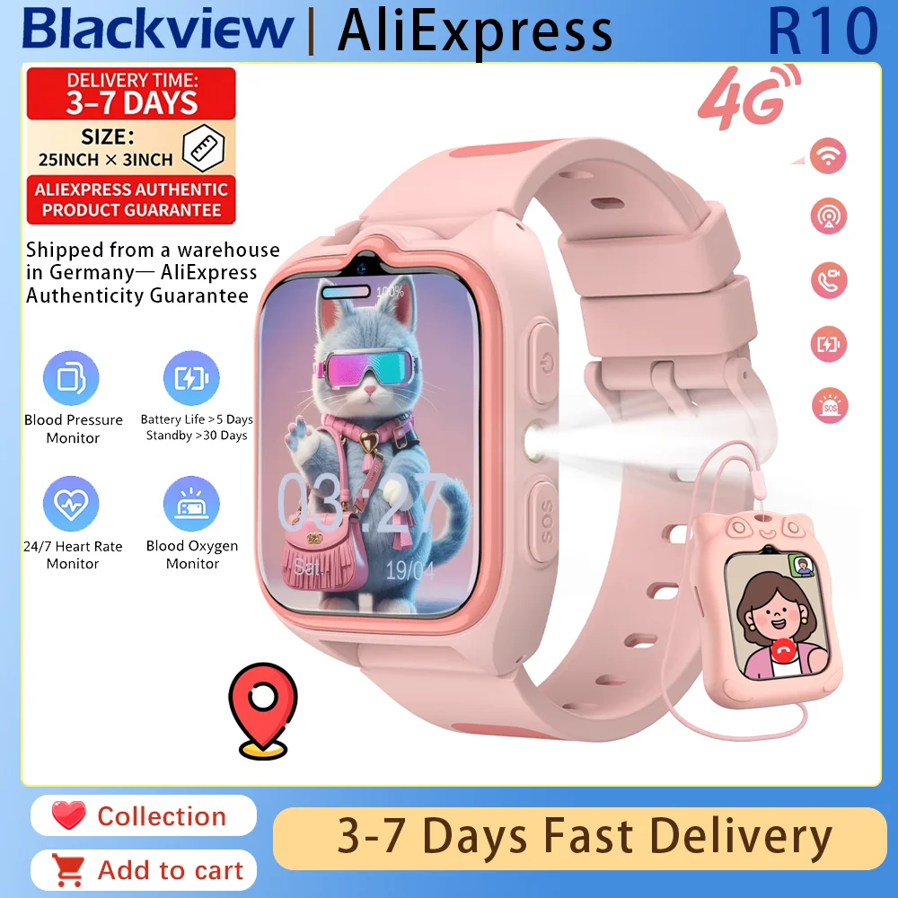Blackview Z30 Kids Smart Watch Waterproof Video Monitor Tracker 4G Call SOS GPS Location Digital Watches for Chirdren's Gift