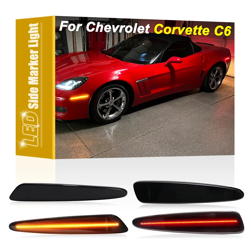 

4Pcs Smoked Lens Amber Front Red Rear LED Side Fender Marker Light Assembly For Chevrolet Chevy Corvette C6 2005 2006 2007-2013