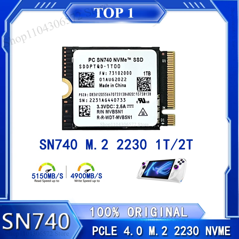 

2025 Western Oigital DW SN740 2TB 1TB SSD M.2 2230 Gen4 PCIe 4.0 X4 NVMe Solid State Drive for Steam Deck Microsoft Surface ProX