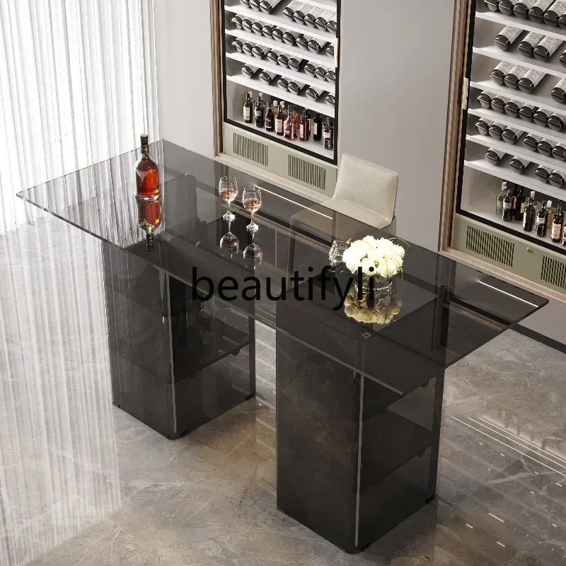 

Tempered glass bar counter Italian minimalist home living room high table villa high-end fashion partition cabinet