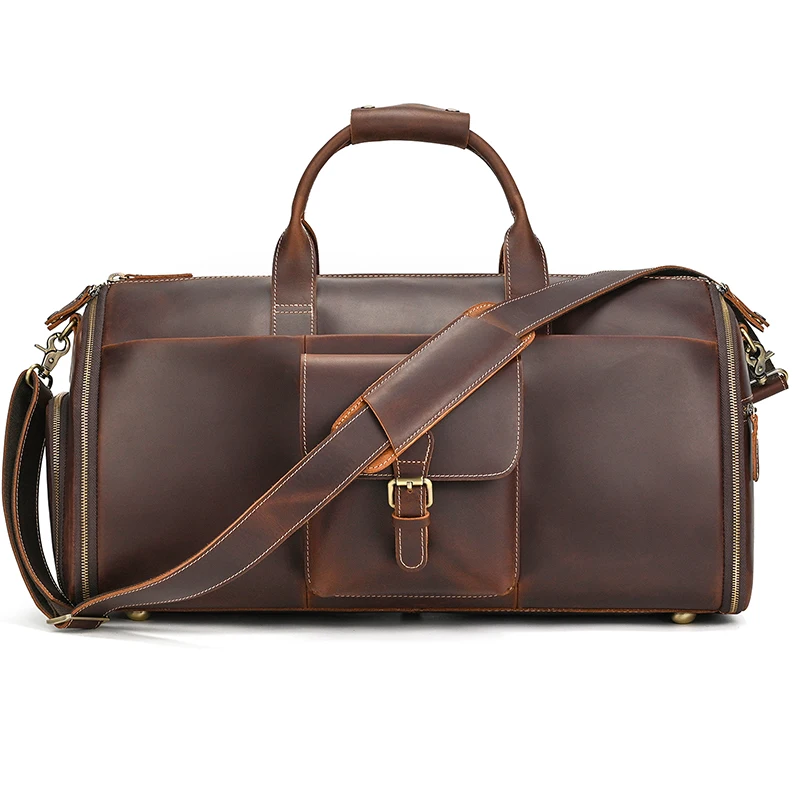 

Fashion Genuine Leather Men's Travel Bag With Shoe Pocket Retro Crazy Horse Leather Big Capacity Luggag Bag Business Handbag