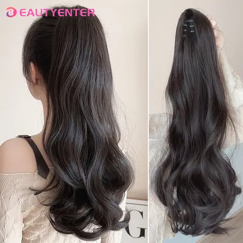 BEAUTYENTER 합성 긴 곱슬머리 클립 포니테일 가발 – 땋을 수 있는 부드러운 곱슬 포니테일