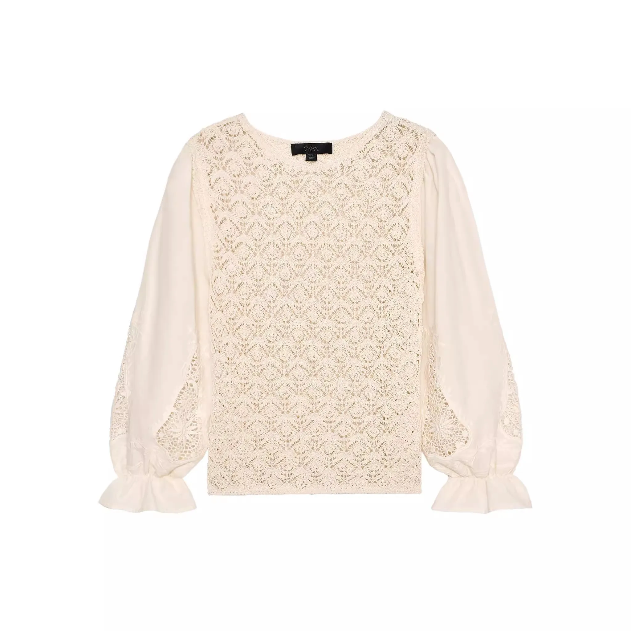 

2025 Summer New Women's Faion Knitted round Ne Splicing Embroidered Me Top Loose Fit Bubble Sve Color Commute ...