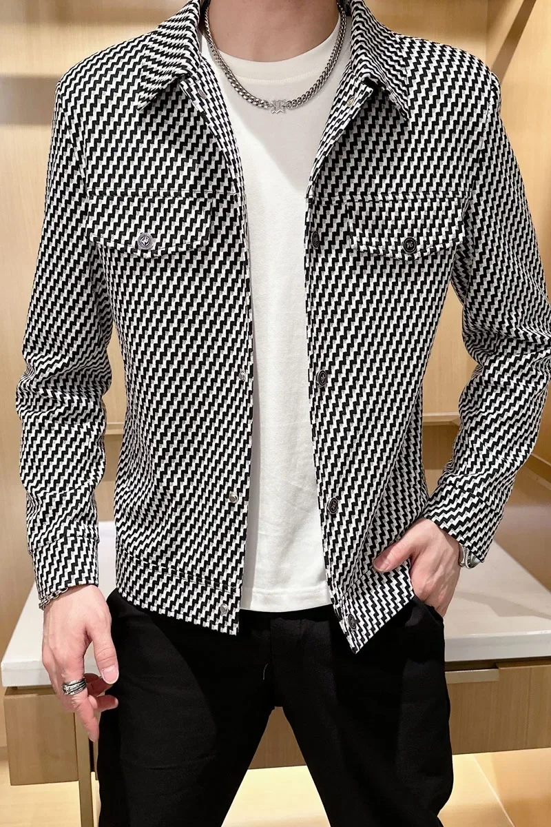 Autumn Classic Plaid Jackets Men Fashion Long Sleeve Casual Business Outwear Coats Social Streetwear Bomber Jacket Men Clothing
