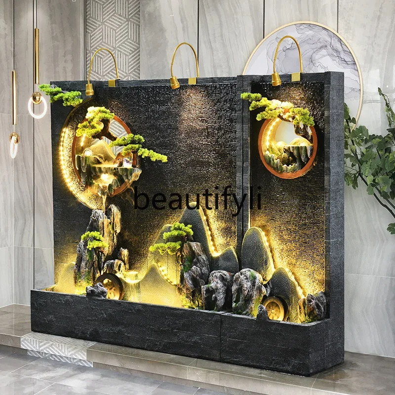 

New Chinese rockery water wall ornament floor-to-ceiling courtyard home decoration water curtain wall screen landscape
