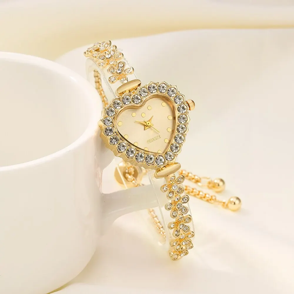Набор из 2 предметов, женские роскошные деловые часы, повседневный браслет со стразами, женские кварцевые наручные часы с сердечным циферблатом, платье, часы Montre Femme