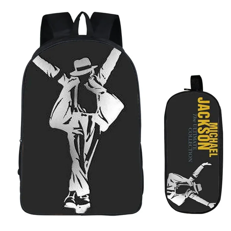 Plecaki studenckie DIY Michael Jackson Drukowanie Dzieci Torby szkolne dla chłopców Mężczyźni Torba na książki 2PC Zestaw z piórnikiem Torba Harajuku