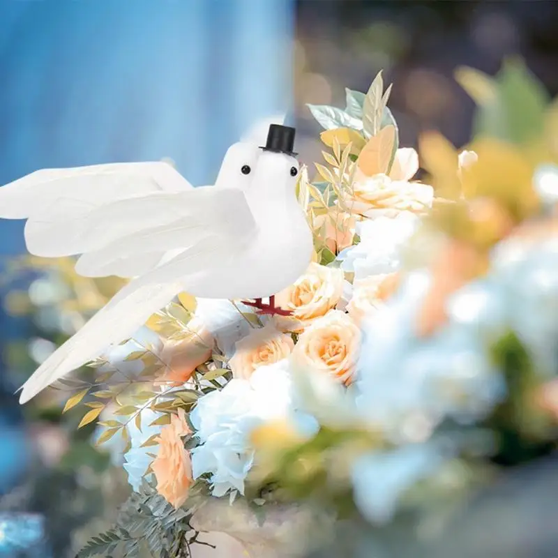 1Pair of Simulated White Dove Wedding Decor Feather Pigeons Spread Wings Christmas Tree Decoration