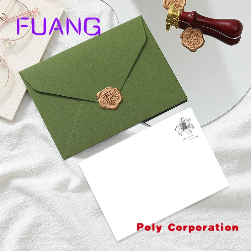 Custom  New Hot Sale Envelope Wedding Custom Paper Envelope Green Wedding Invitation Envelope 5x7 Packaging