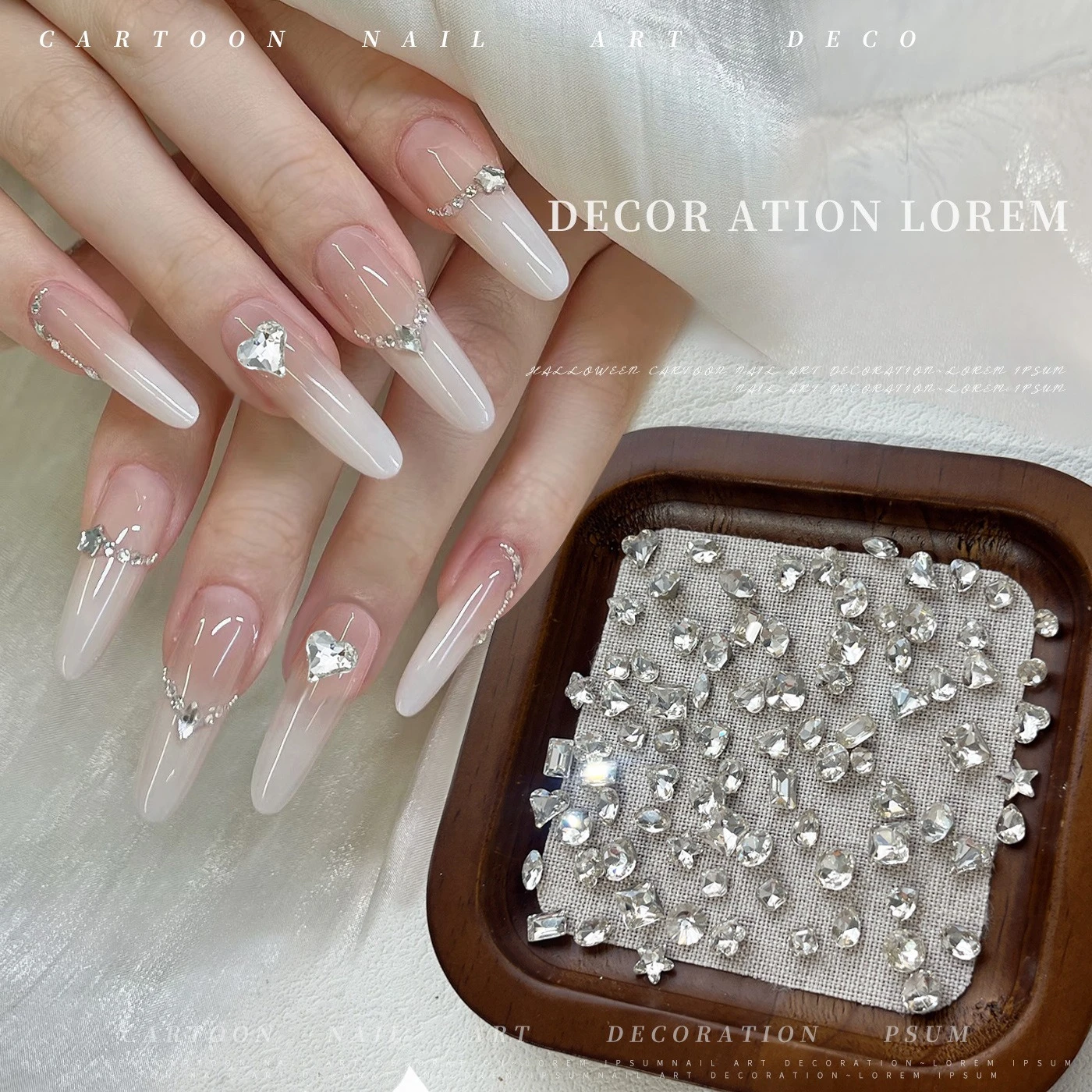 Mélange à fond pointu éblouissant blanc rose Champagne coeur goutte d'eau étoile fleur strass Nail Art bricolage accessoires décorations