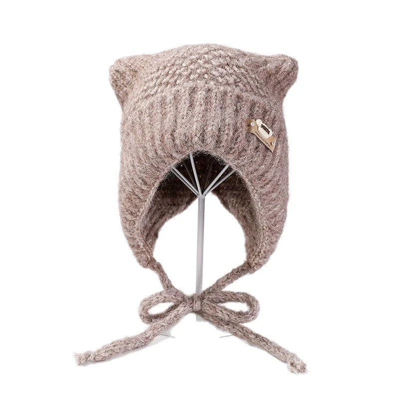 قبعات صوفية نسائية لطيفة للخريف والشتاء، قبعات كورية كاجوال لحماية الأذن بحزام دافئ #5