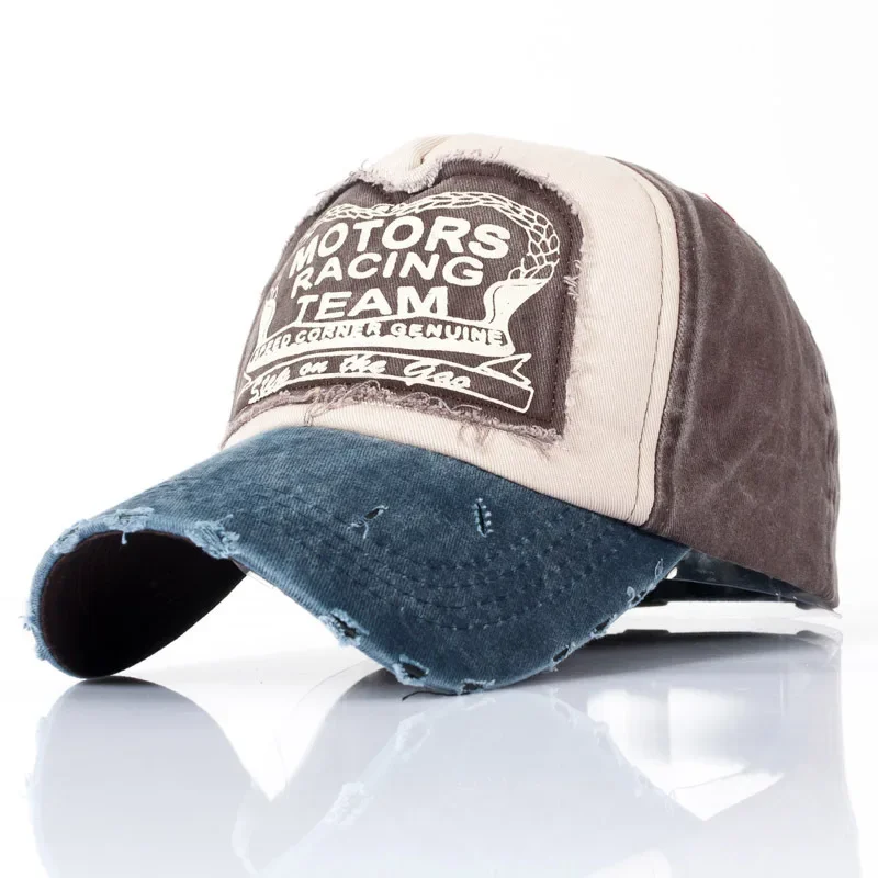 MOTOS Fashion Patchwork Color Washed Denim Baseball Cap Coated Snapback Hip Hop Hat for Outdoor Sun Protection