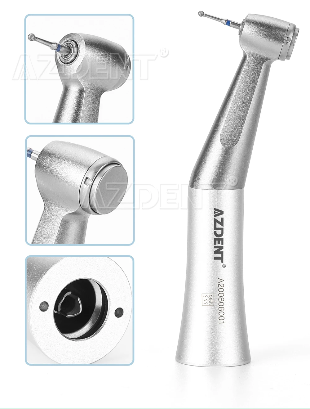 AZDENT Dental 1:1 Kontra-Winkelstück mit niedriger Drehzahl, passend für FG/CA 1,6/2,35 mm Bohrer, Druckknopf, externer Spray, Zahnmedizinisches Instrument – Detail 3