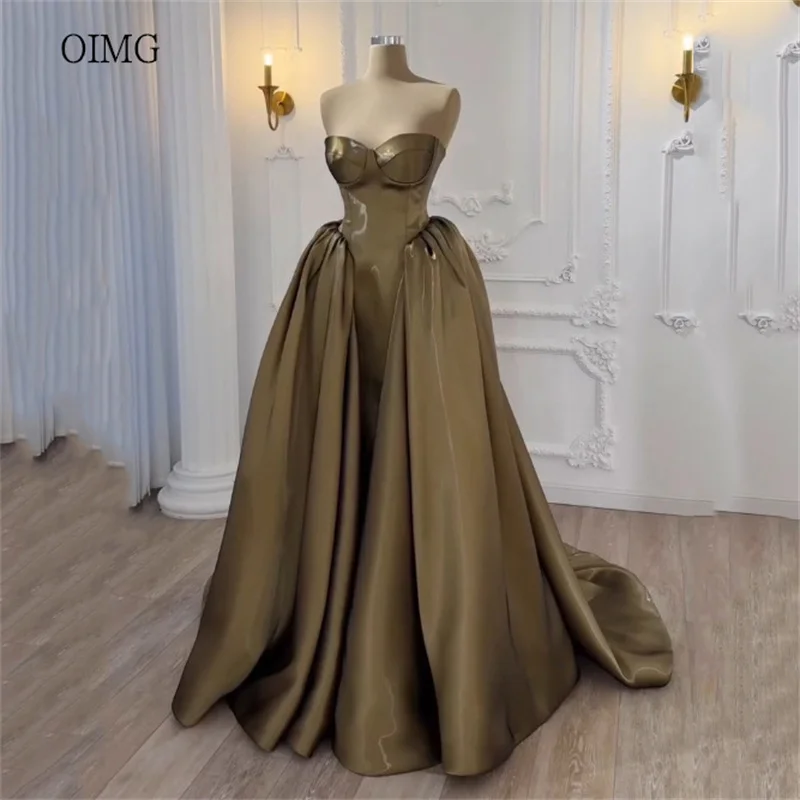 

OIMG Dark Green Sweetheart Neck A Line Prom Gowns Backless Party Gown Floor Length Evening Dress vestidos de gala Customized