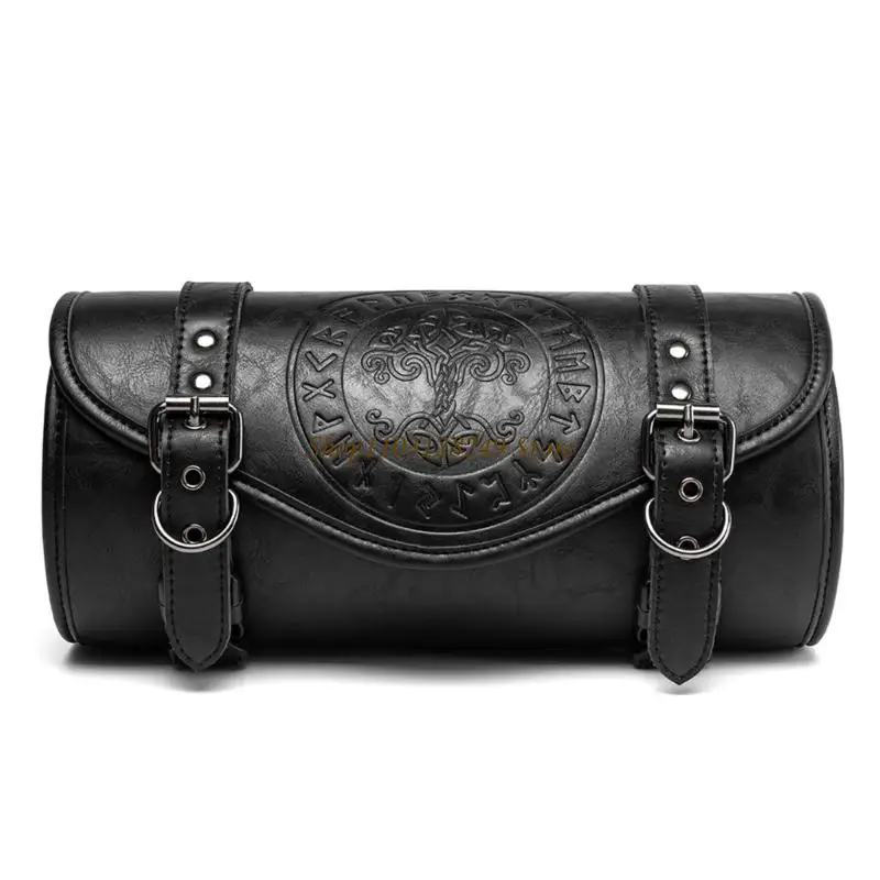 

N5KD Punk Rock Motorcycle Front Bag Gothic Inspired Design Strong PU Leather Waterproof Multiple Functional Compartments