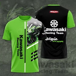 Kawasaki motosiklet yarış ekibi erkekler T-shirt yaz kısa kollu kadınlar boy giyim 2024 yeni moda çocuk Tee Tops