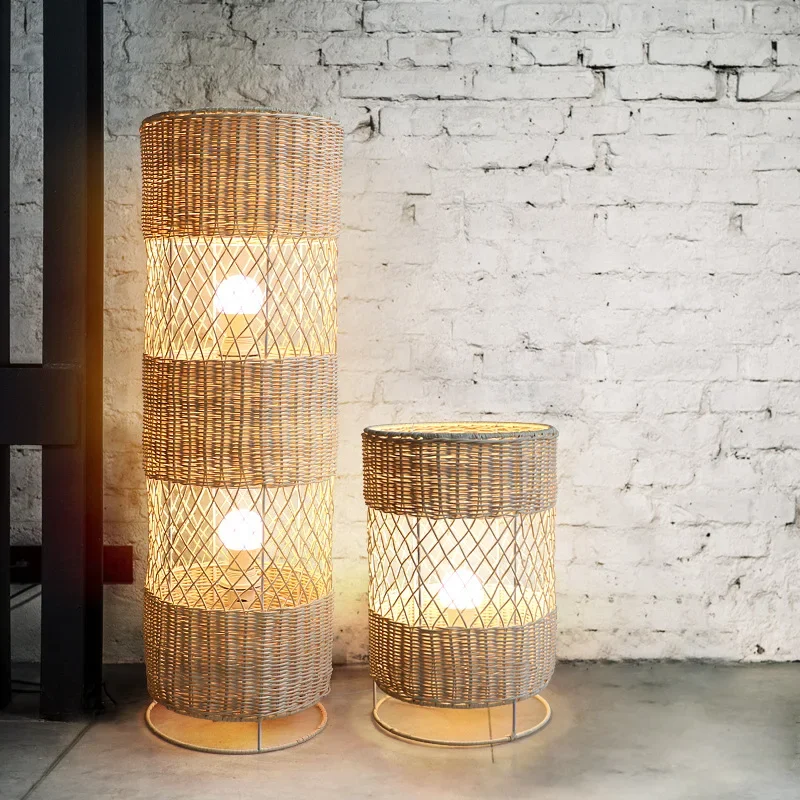 Japanese Rattan Floor Lamp Retro Hand-woven floor light for Living Room Bedroom sofa Office Hotel handmade rattan Table lamp