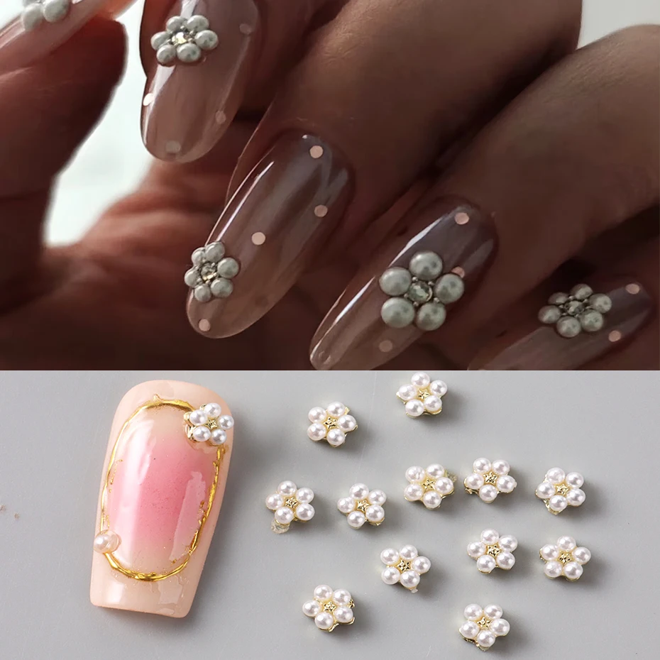 ชุดตกแต่งเล็บลายดอกไม้มุก 20 ชิ้น ดอกไม้สีขาวขนาดเล็ก ชาร์มตกแต่งเล็บ เครื่องประดับเล็บ หมุดยึดตกแต่งเล็บ อุปกรณ์ทำเล็บ