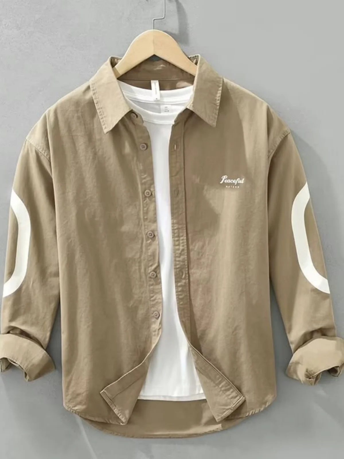 

Мужская рубашка свободного кроя, однотонная, повседневная, универсальная, осенняя, 2023, модный бренд, без воротника, для повседневной носки