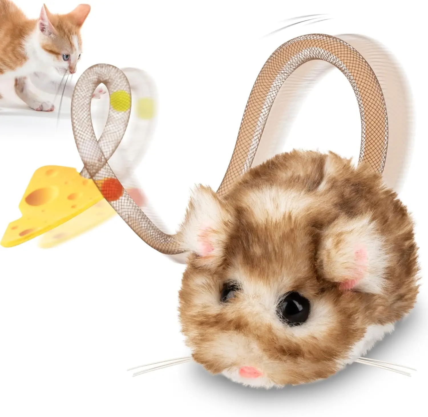 

Interactive MigiMouse Cat Toy 360° Rolling & Spin with Mesh Plastic Tail for Indoor Cats Smart Motion