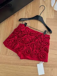 Women's Three-dimensional decoration floral shorts High street Red High waist mini skirt shorts Design 2025 Sexy INKEO 4B015