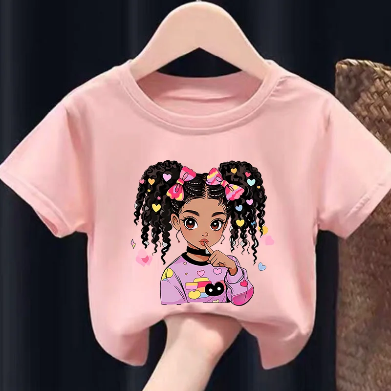 Colorful Cute BLACK GIRL Print Girls Soft and Stretchy Round Neck Short Sleeve T-shirt Kids Clothes  Clothes  Girls Clothes  Bs