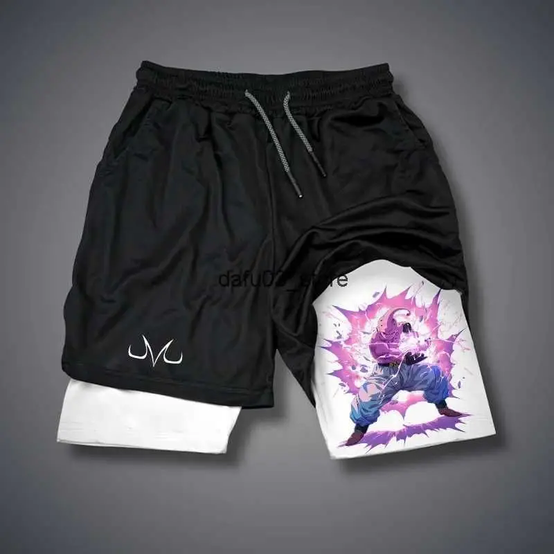 Anime Goku 2 in 1 Pantaloncini sportivi da uomo Quick Dry Allenamento Corsa Allenamento in palestra Compressione Pantaloni corti Fitness estivo