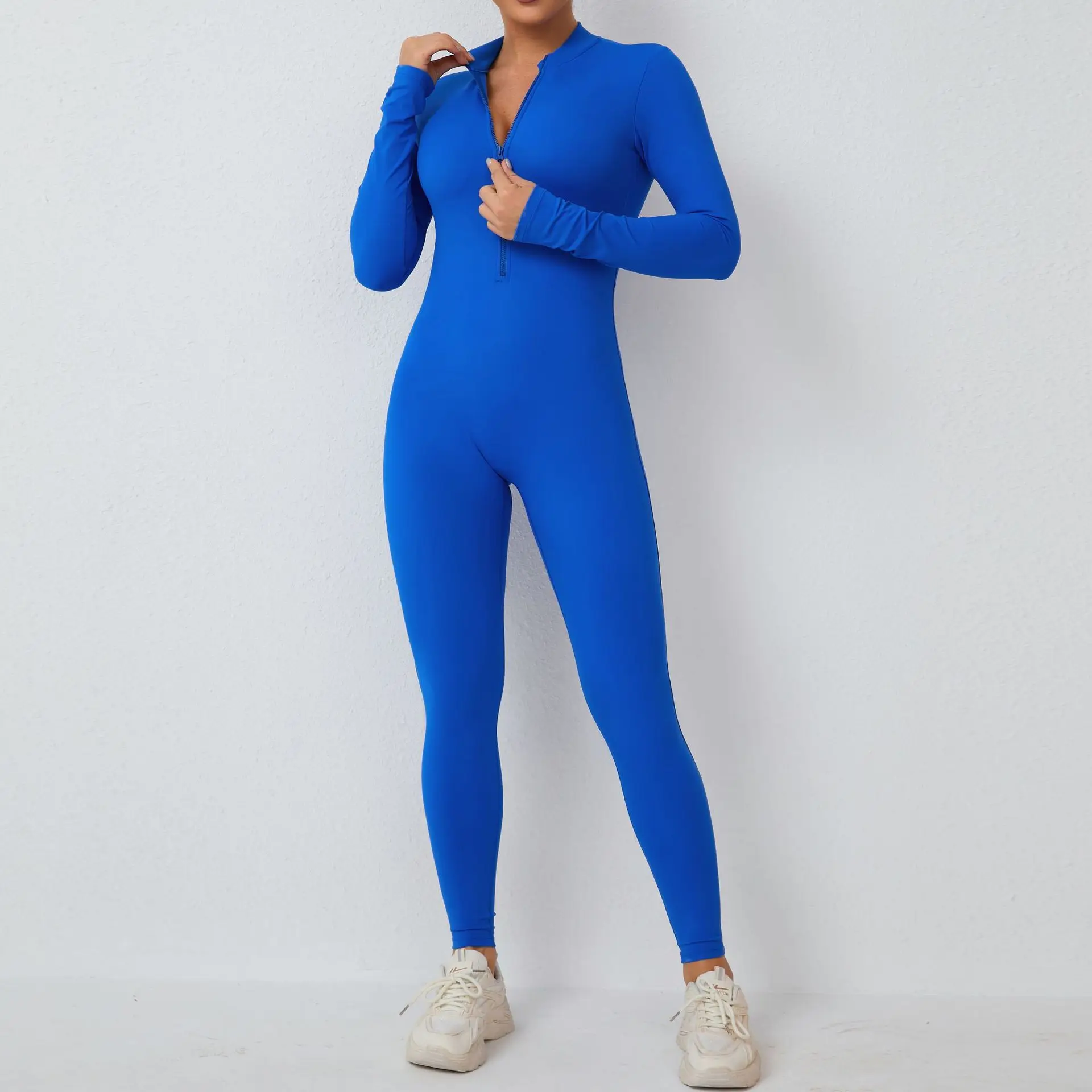 

One-piece Skin-tight Garment Gym Zipper Jumpsuits Workout High-intensity Fitness Yoga Boilersuit Long Sleeved Women's Sportswear